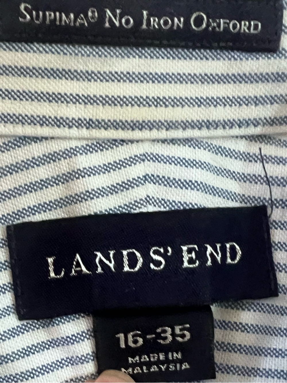 Men’s Large Lands' End Navy and White Striped Button-Down Shirt
